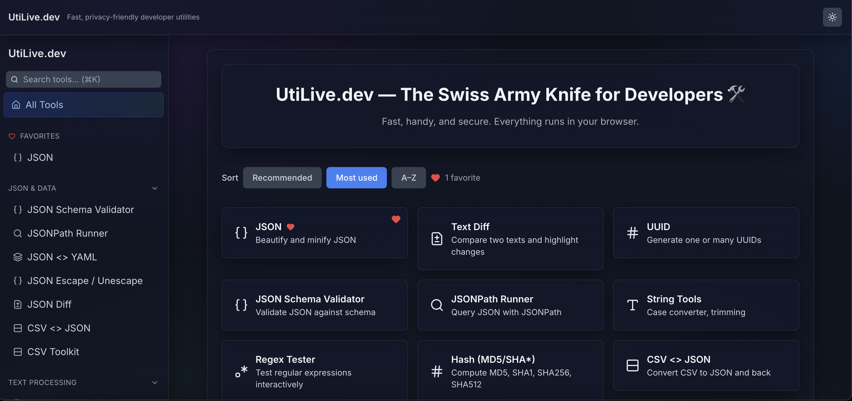 Utilive.dev - Strumenti di sviluppo rapidi e privacy in uno spazio di lavoro semplice media 2