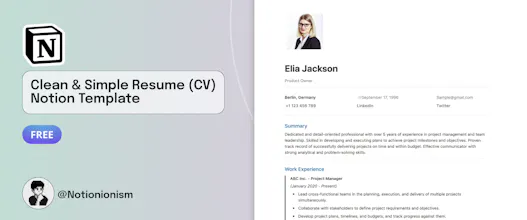 Simple Resume (CV) Notion Template gallery image