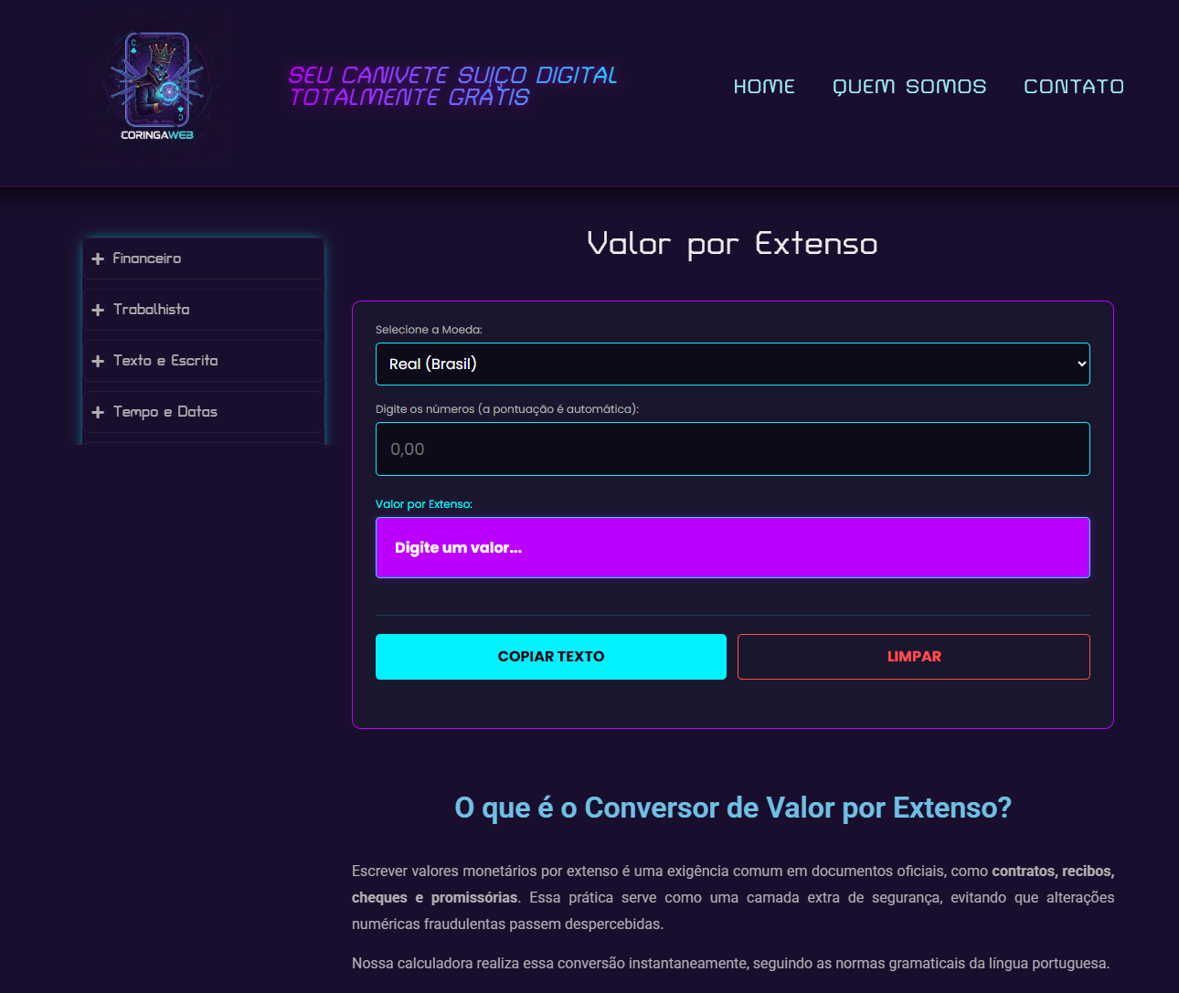 CoringaWeb - Screenshot 2 showing product features and functionality