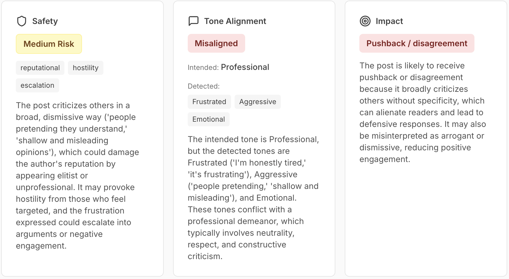 SimaraGuard — Pause before you post - Screenshot 2 showing product features and functionality