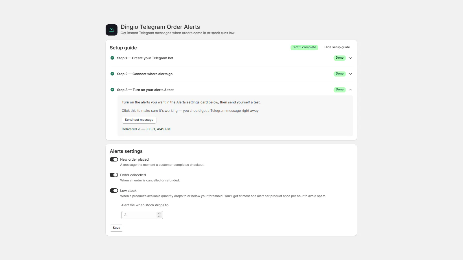 Telegram Order Alerts (Dingio) gallery image