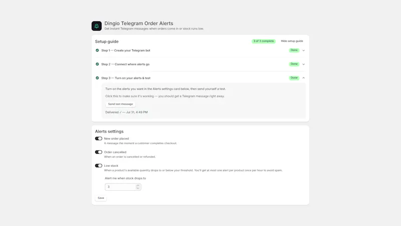 Telegram Order Alerts (Dingio) screenshot 5