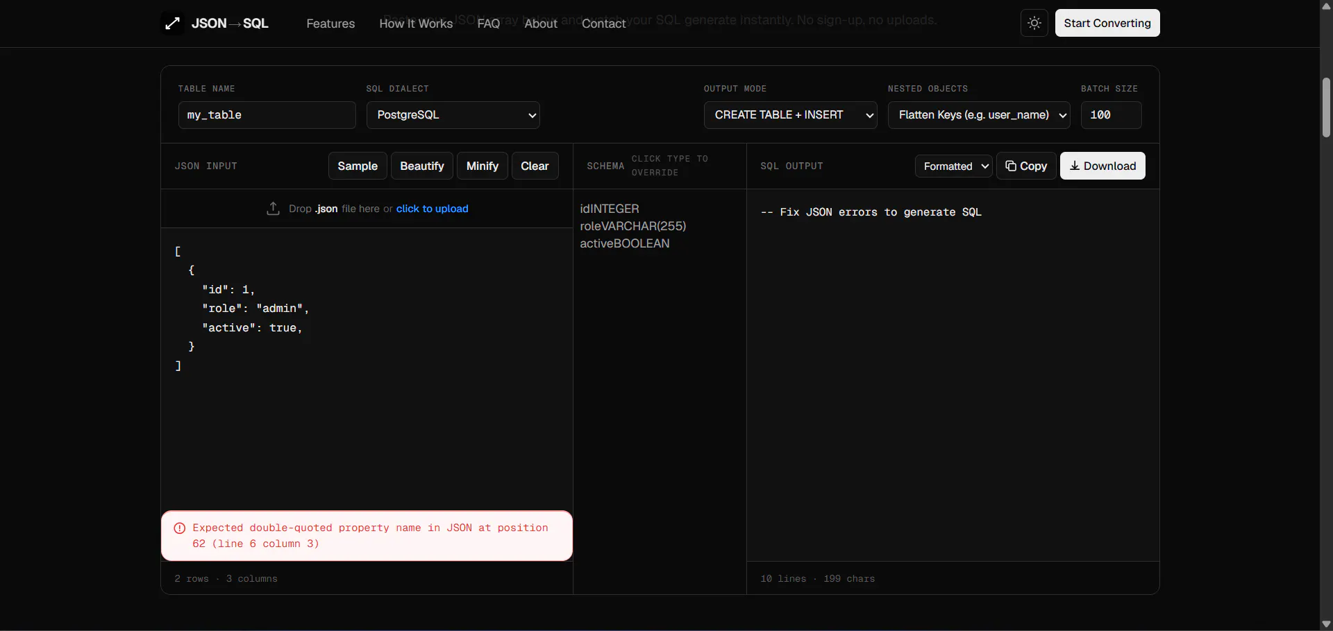 JSON to SQL Converter gallery image
