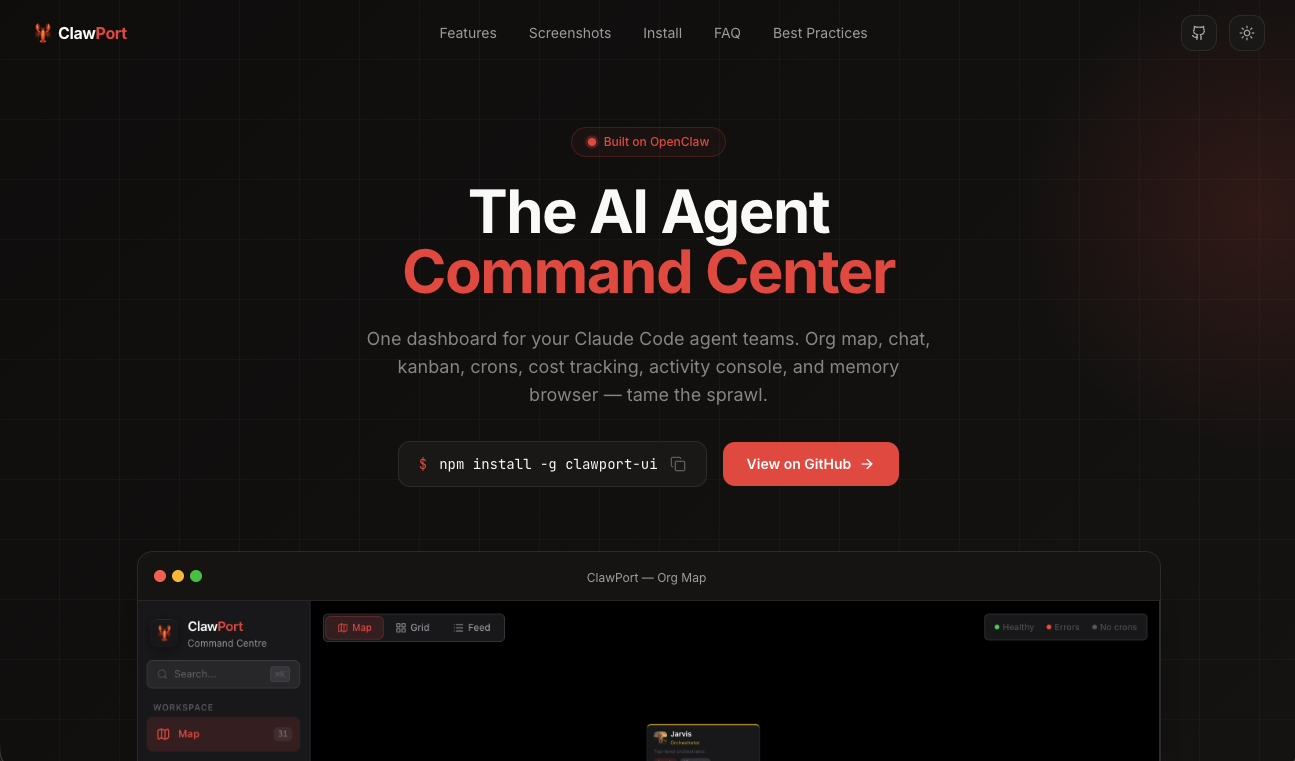 ClawPort - Main product screenshot demonstrating key features and user interface