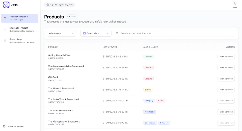  Logx: Product Version & Revert screenshot 1