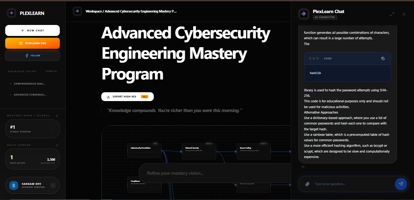 PlexLearn AI - Main product screenshot demonstrating key features and user interface