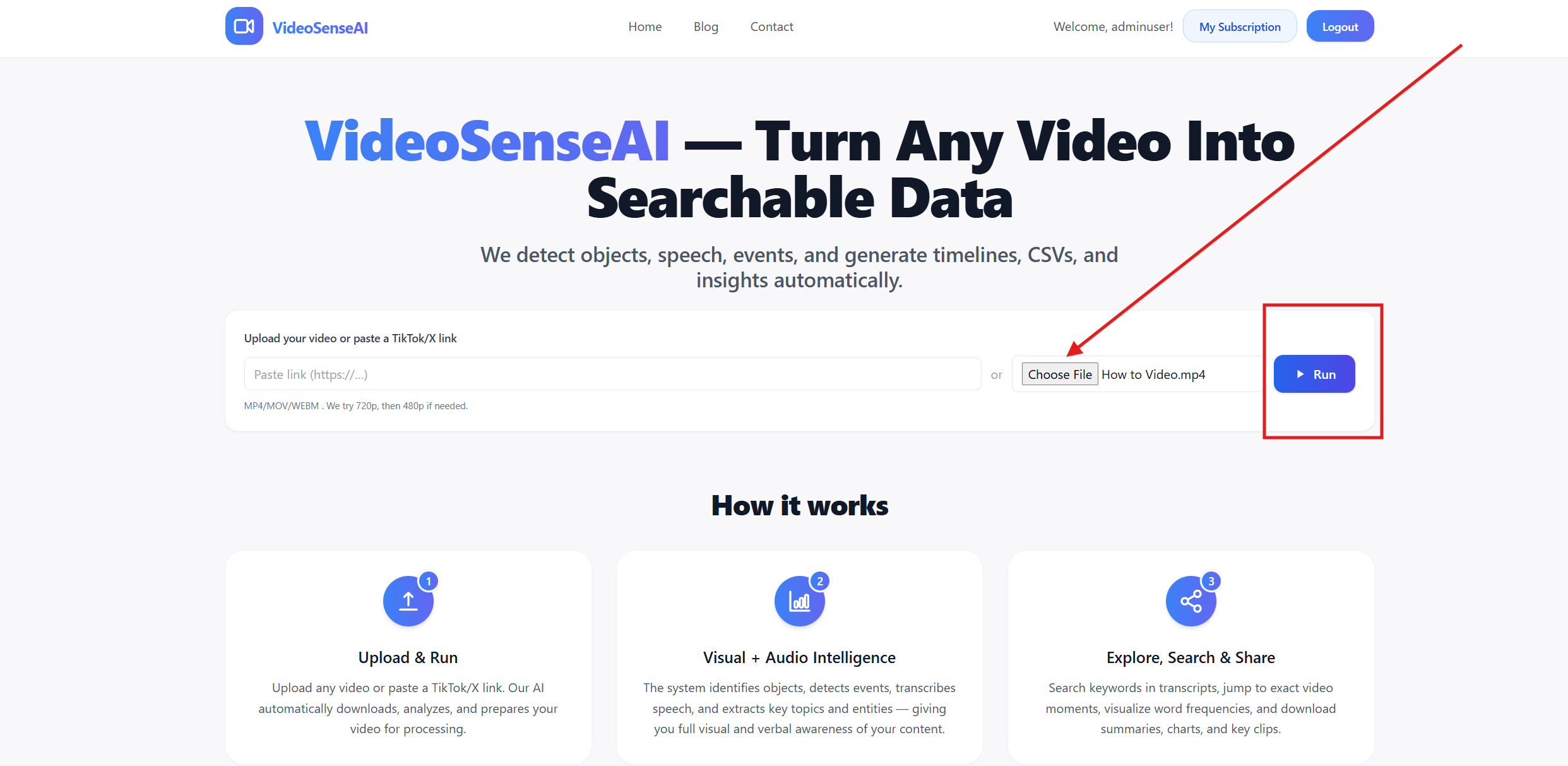 VideoSenseAI - Main product screenshot demonstrating key features and user interface