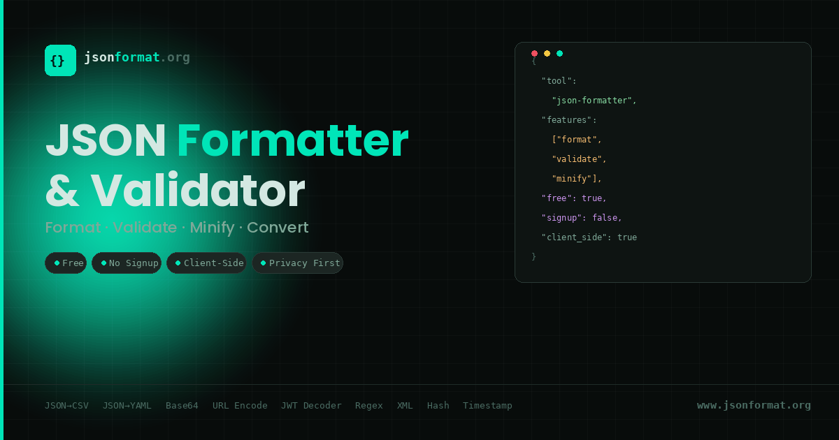 jsonformat.org - Main product screenshot demonstrating key features and user interface