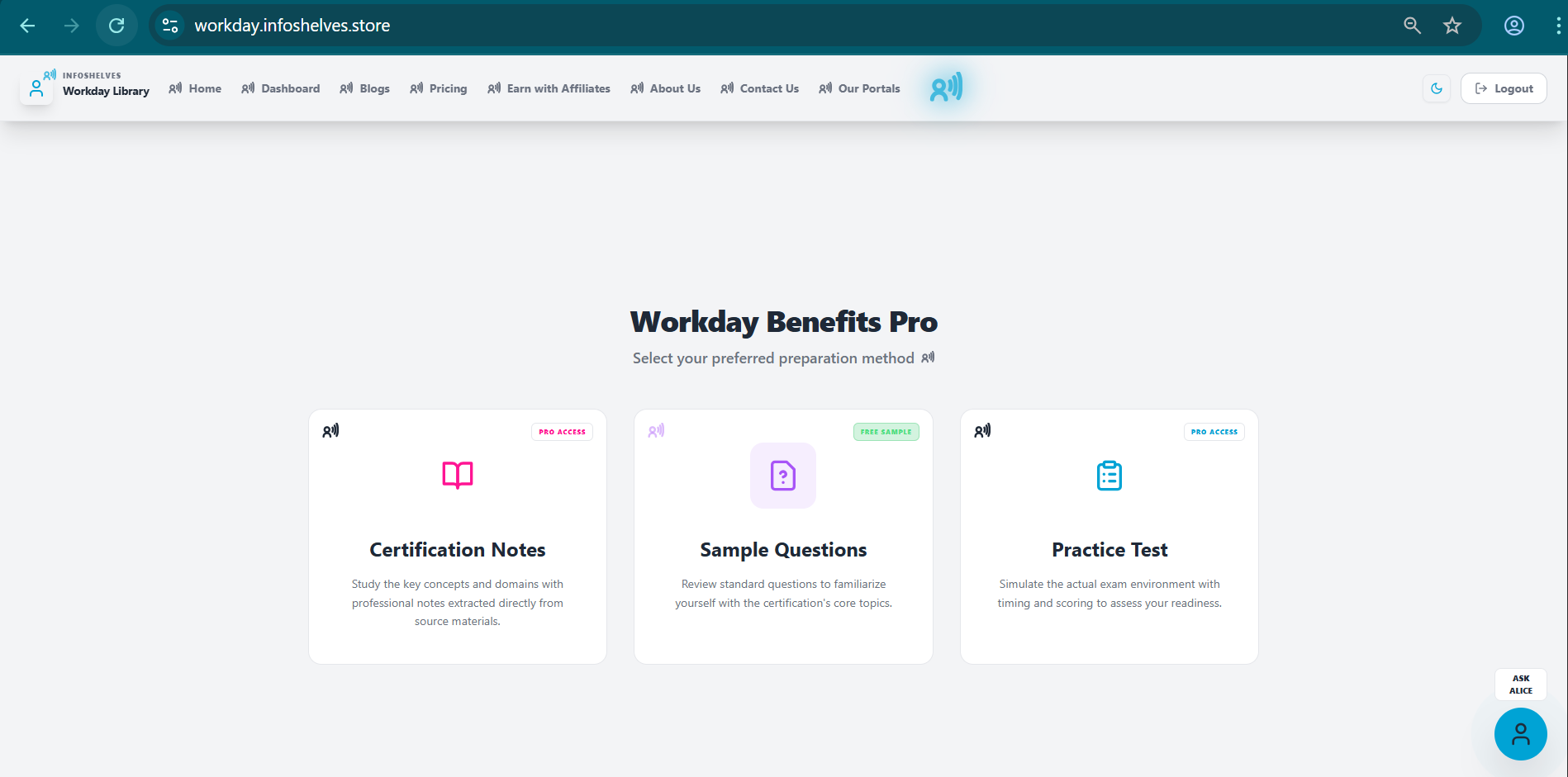 InfoShelves Workday Certification app - Screenshot 3 showing product features and functionality