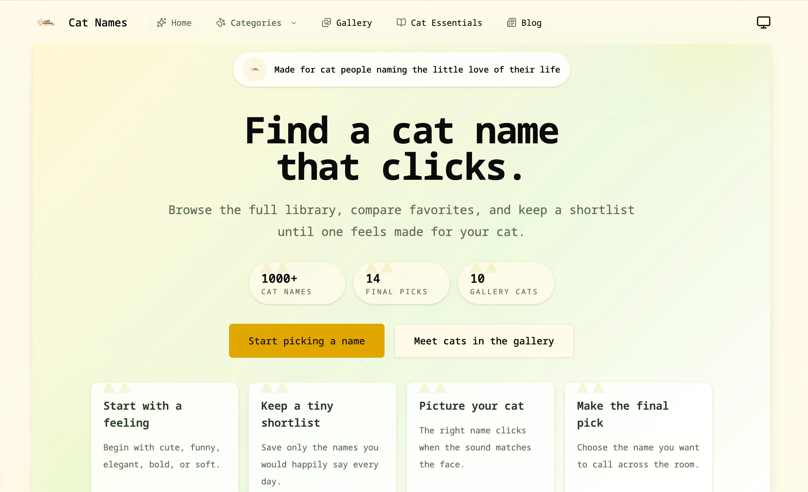 cat names 제품 배너