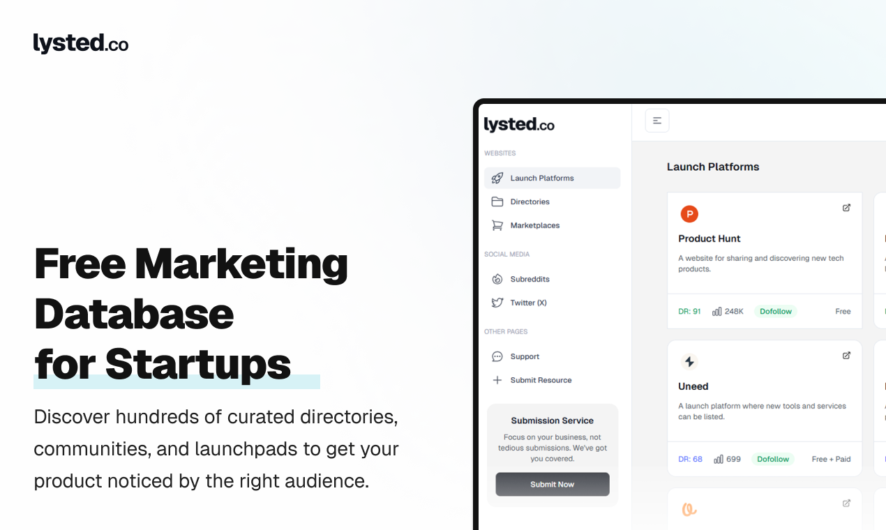 Média Lysted.co - Base de données marketing gratuite pour les startups 1
