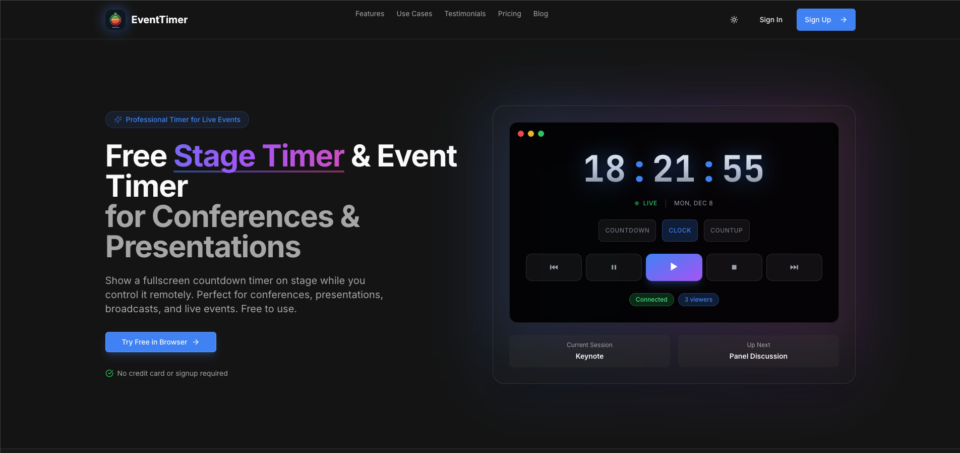 EventTimer.co - Main product screenshot demonstrating key features and user interface