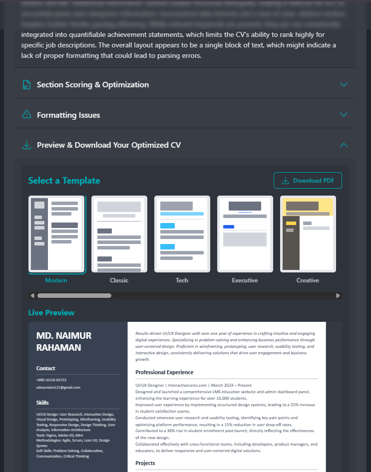 Média ATS CV Optimizer Pro 4