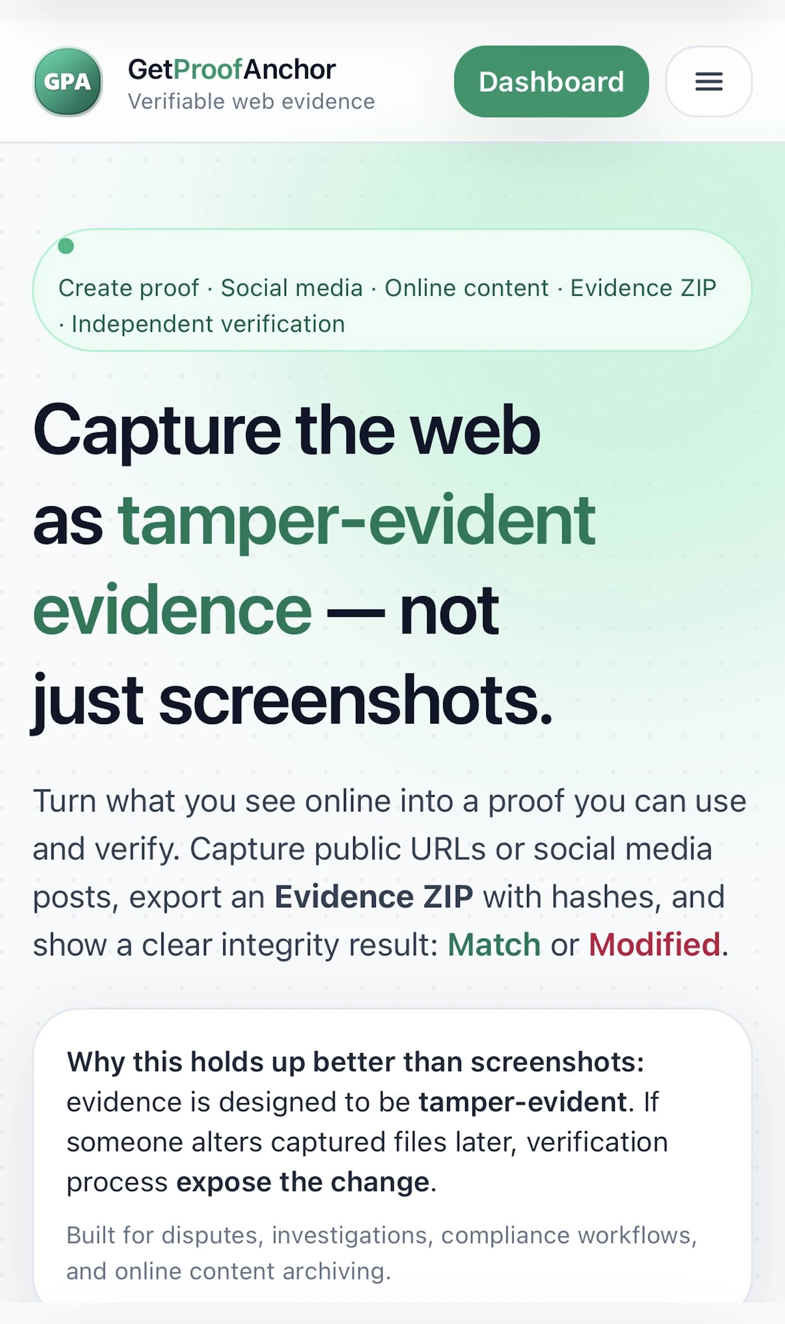 GetProofAnchor - verifiable web evidence screenshot 4
