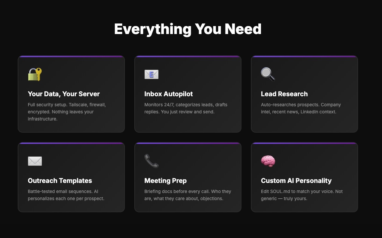 OpenClaw for Sales - Screenshot 2 showing product features and functionality