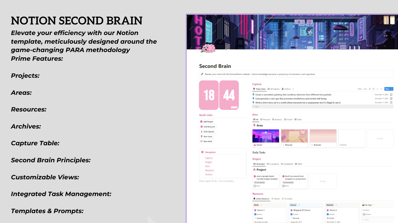 Notion second brain (PARA) template - notion template - second brain - para dashboard media 1