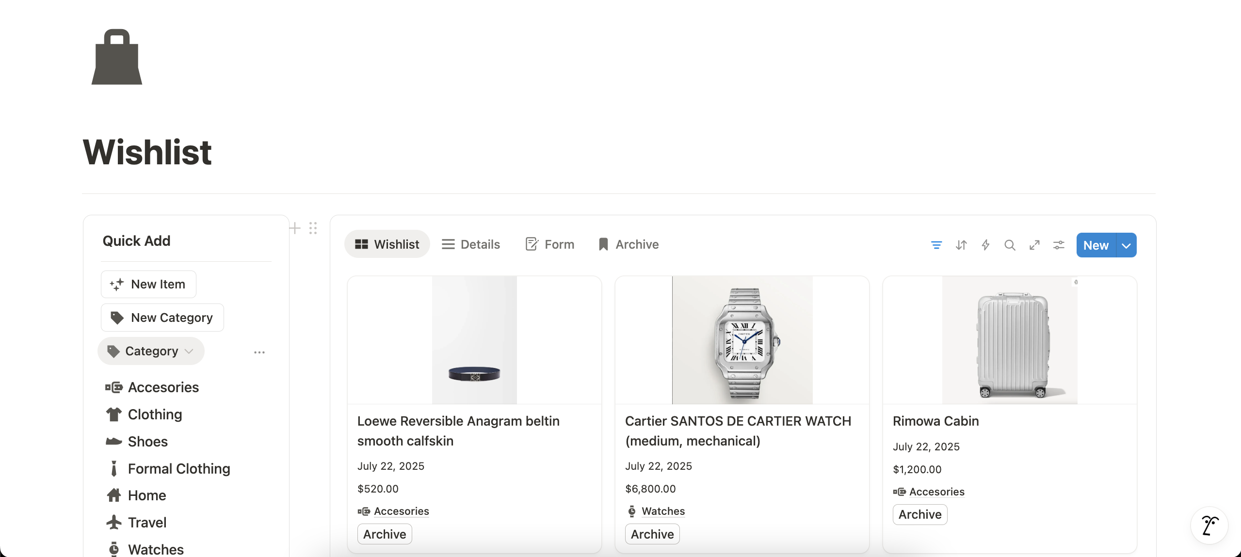 Wishlist Notion Template gallery image