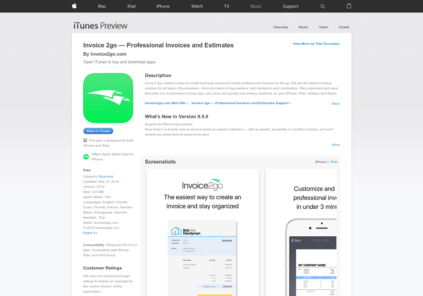Invoice2go on Apple Watch