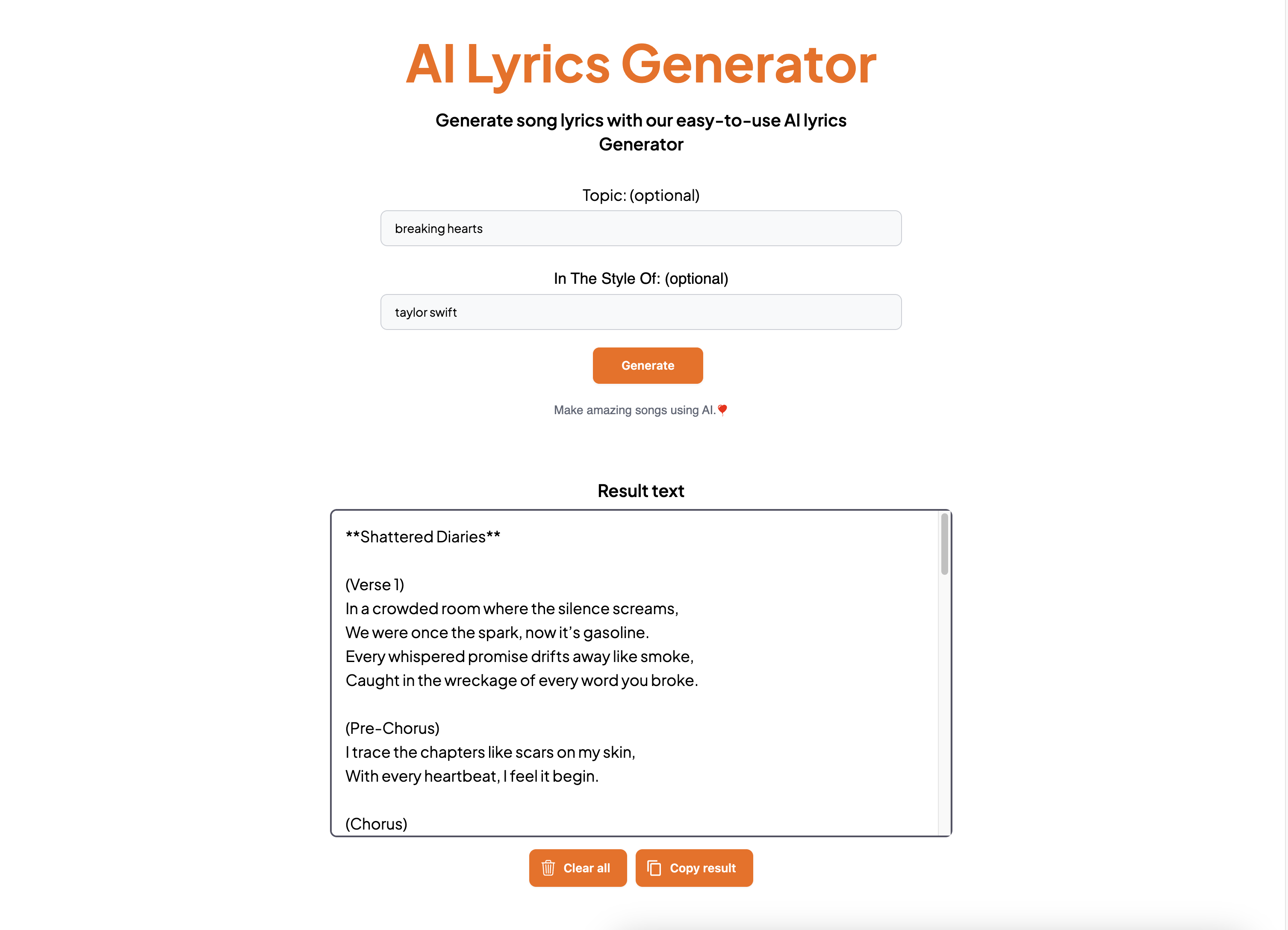 AI Lyrics Generator gallery image