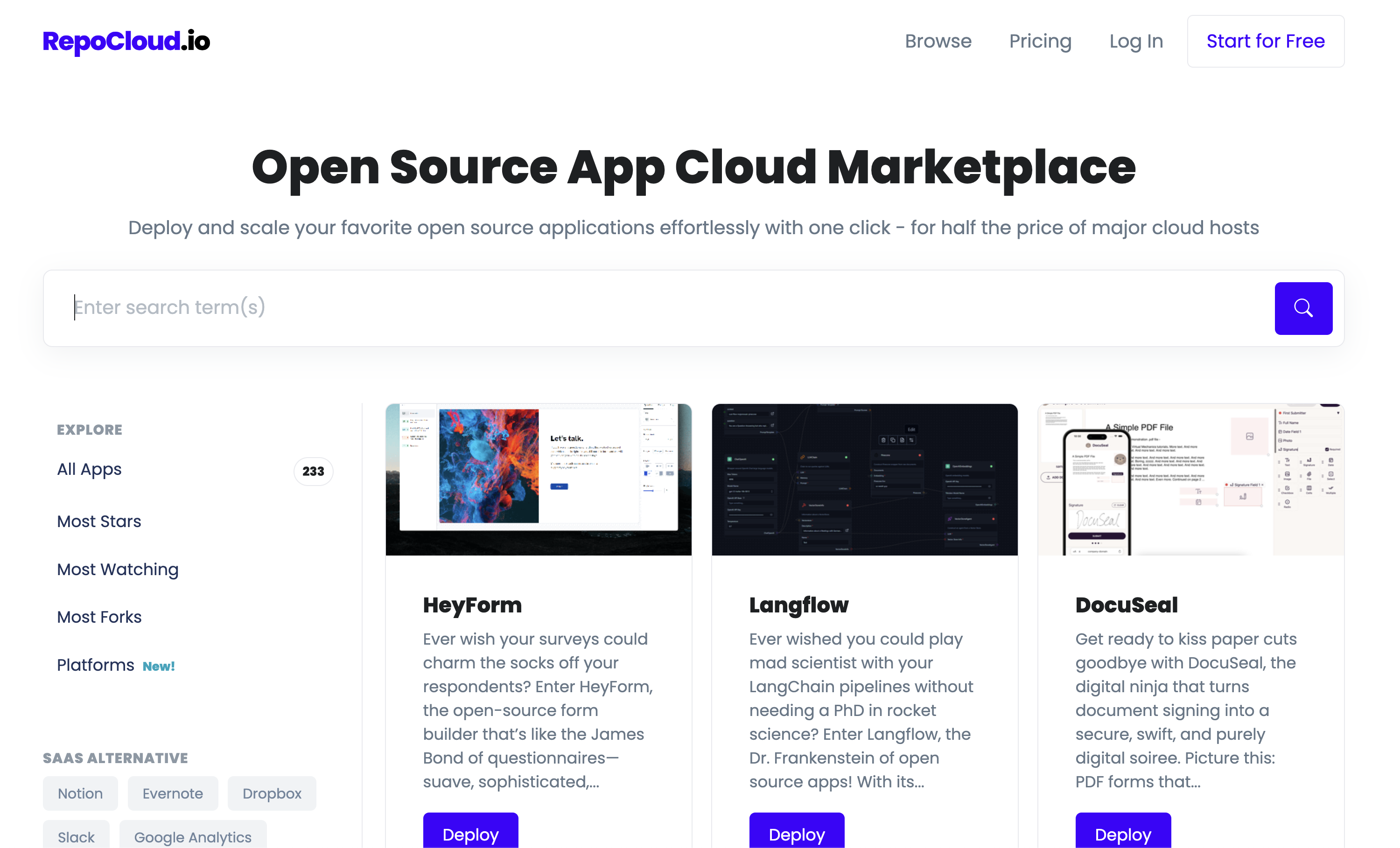 startuptile RepoCloud.io-One click deployments at half the cost of major cloud hosts