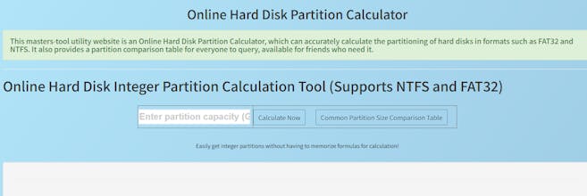 Online Hard Disk Partition Calculator gallery image