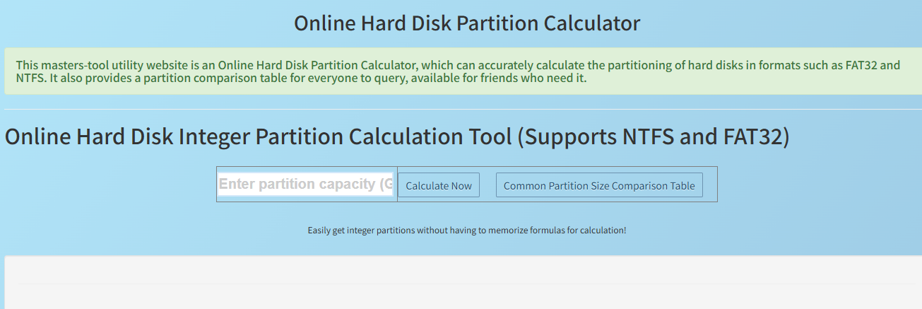 Média Calculatrice de partition de disque dur en ligne - Calculatrice en ligne - outils pratiques de maîtres-outils 1