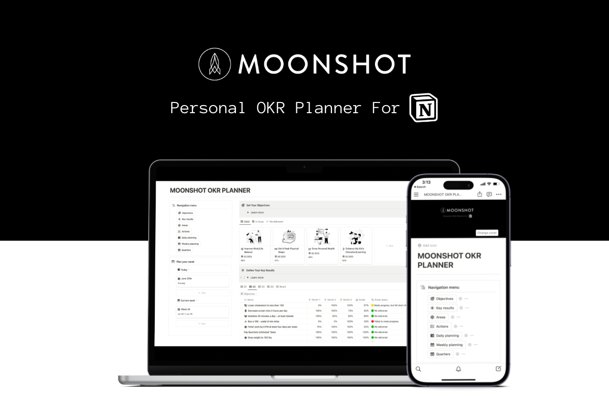 startuptile Moonshot OKR Notion Template-Aim higher with a simple effective Notion OKR planner