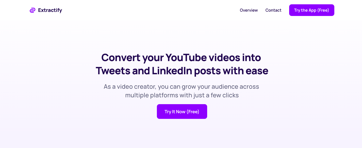 Extractify - Convert Youtube videos into Tweets and LinkedIn posts |  Product Hunt
