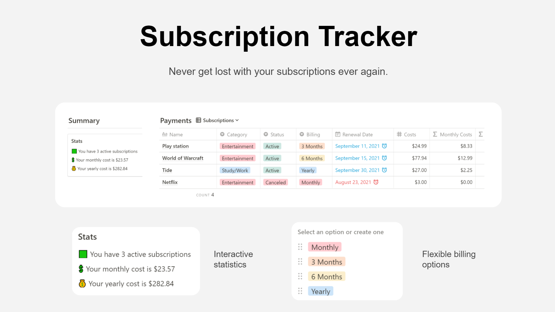 Subscription Tracker Notion Template gallery image