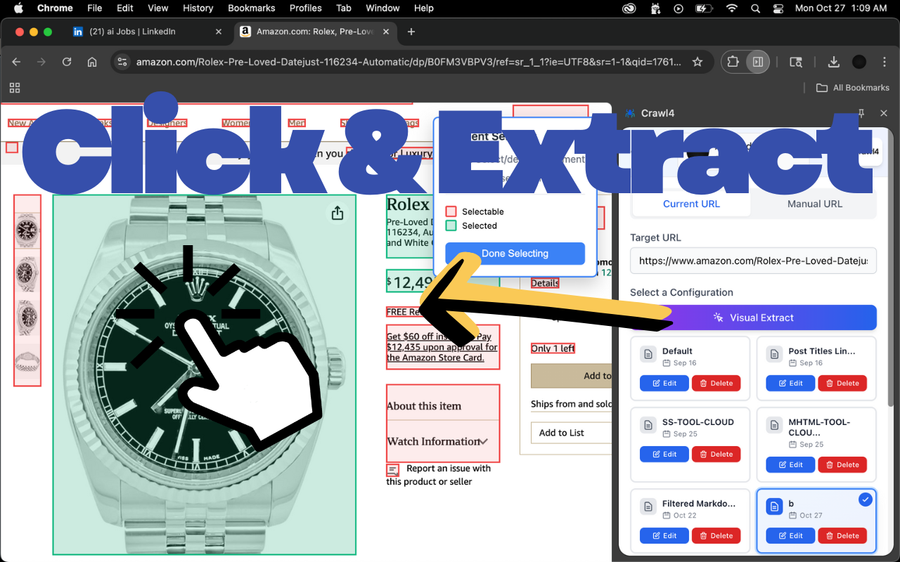 Crawl4 Extension - Main screenshot showing features and interface