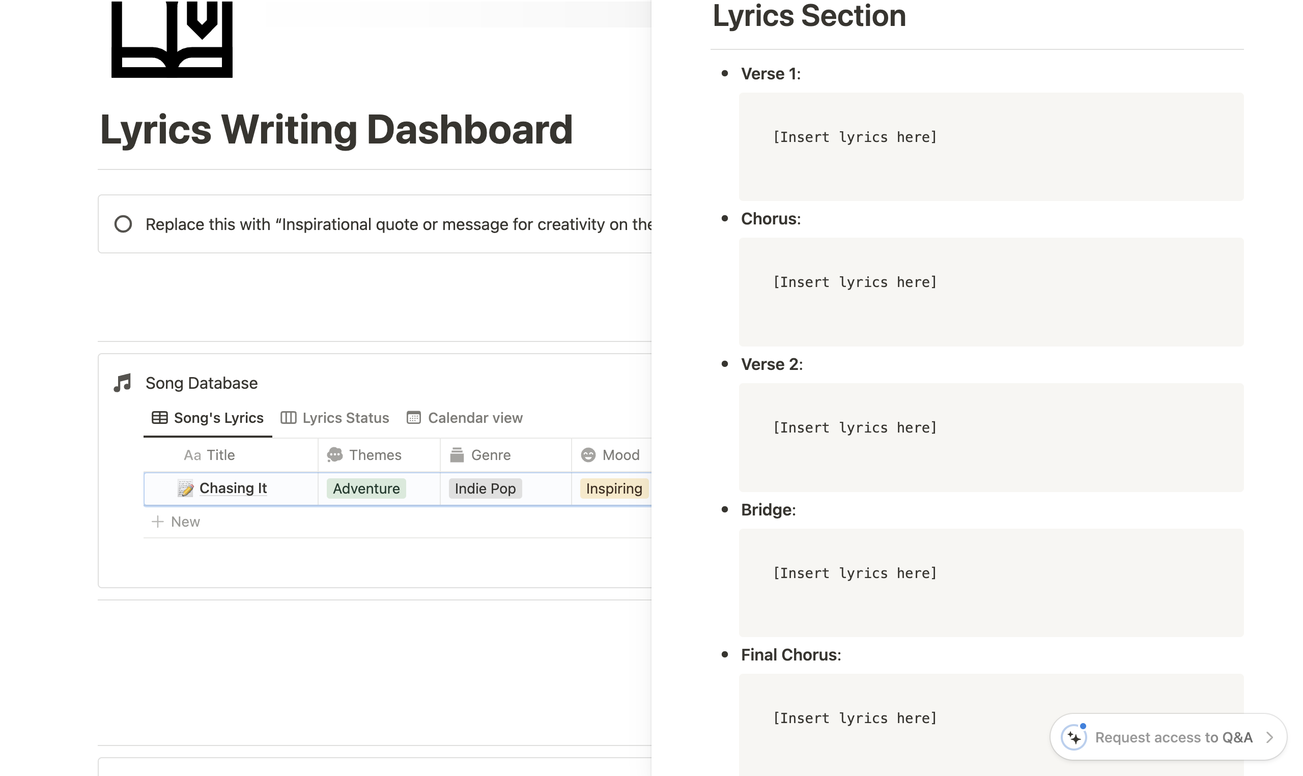 Mídia 2 de Lyrics Writing Dashboard