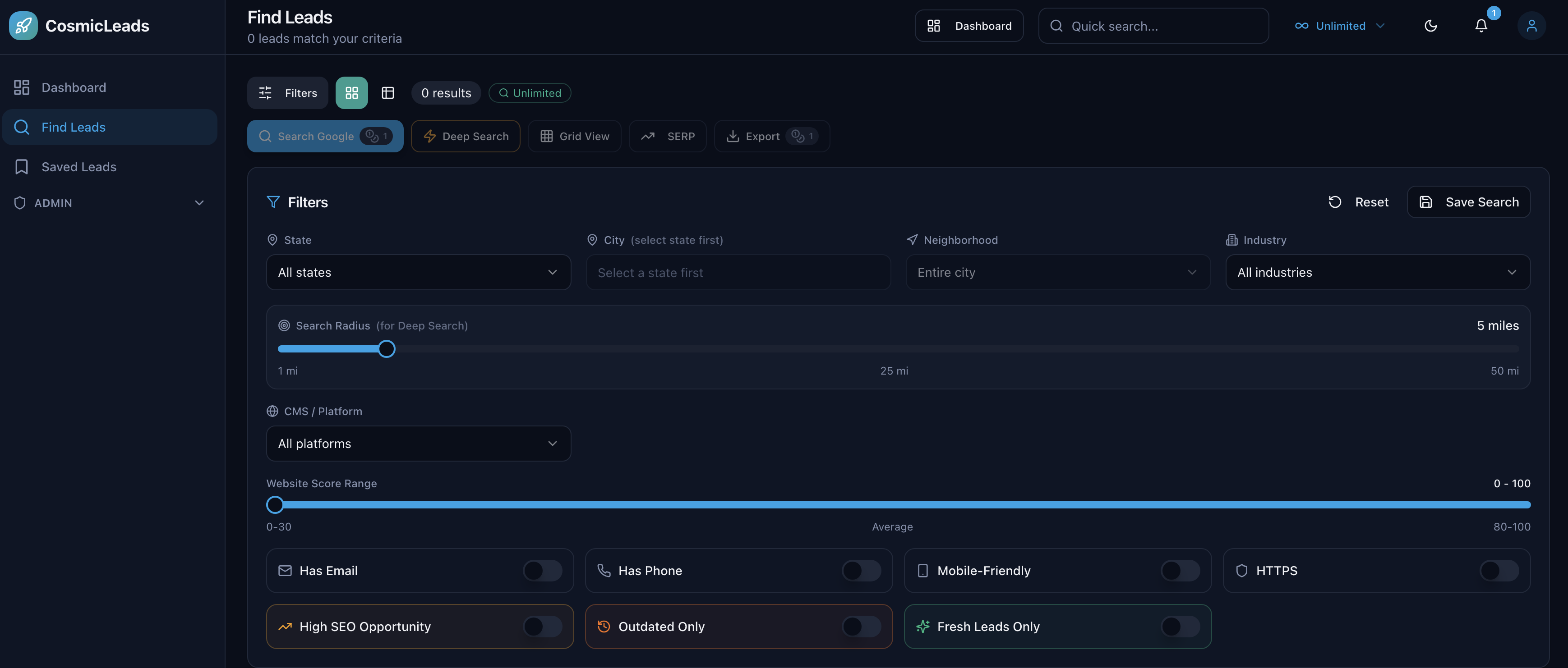 CosmicLeads.io - Screenshot 5 showing product features and functionality