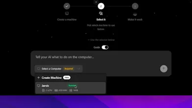 사용자가 작업을 수행할 가상 머신(VM)을 선택하는 설정 화면이다.