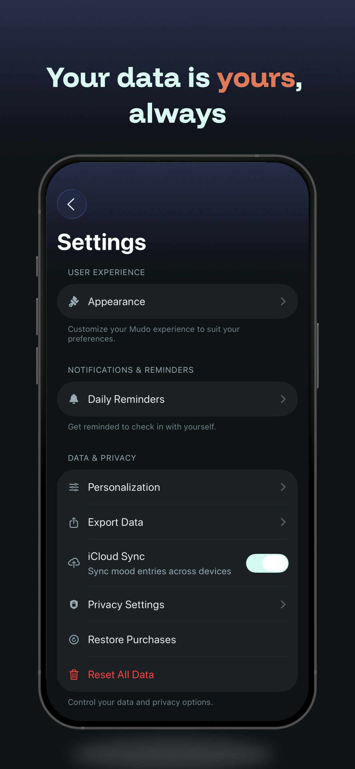 Mudo: Anxiety & Mood Tracker - Screenshot 4 showing product features and functionality