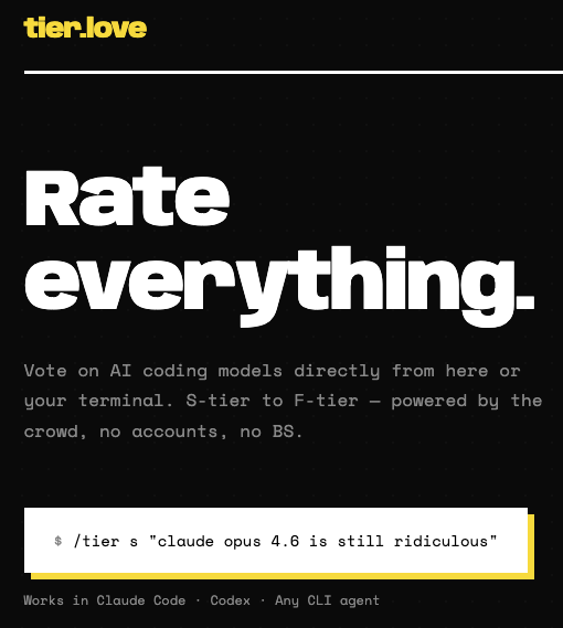 Tier.love - Vibe Voting for Vibe Coding gallery image