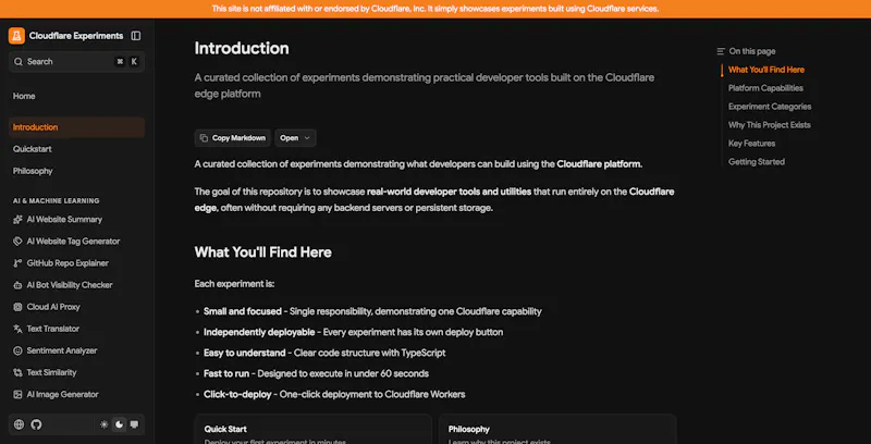 Cloudflare Experiments screenshot 2