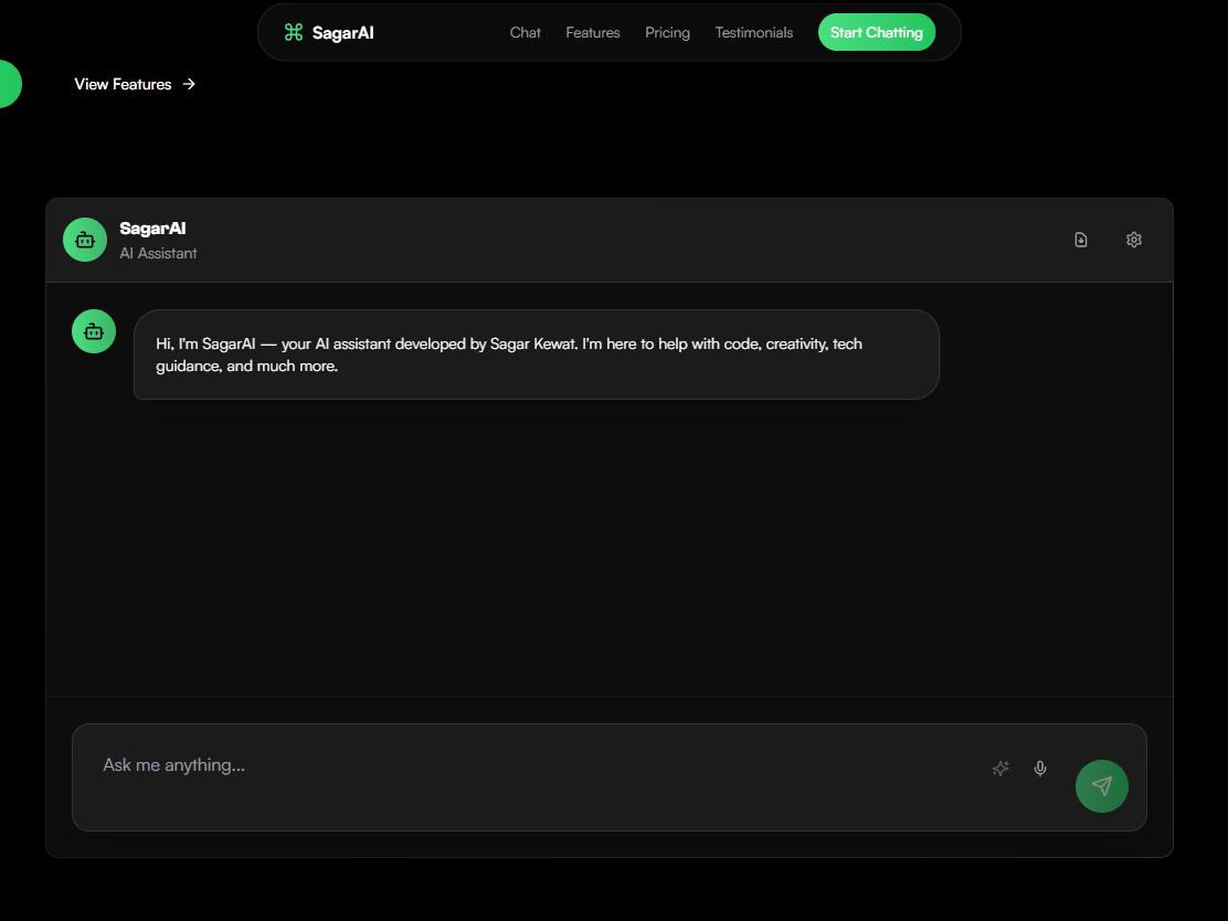 SagarAI - Main product screenshot demonstrating key features and user interface