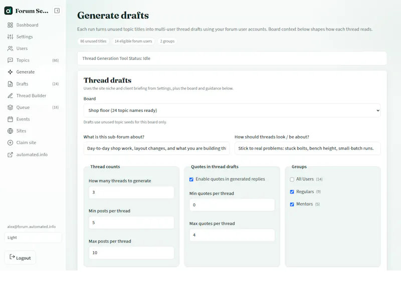Forum Seeder screenshot 2