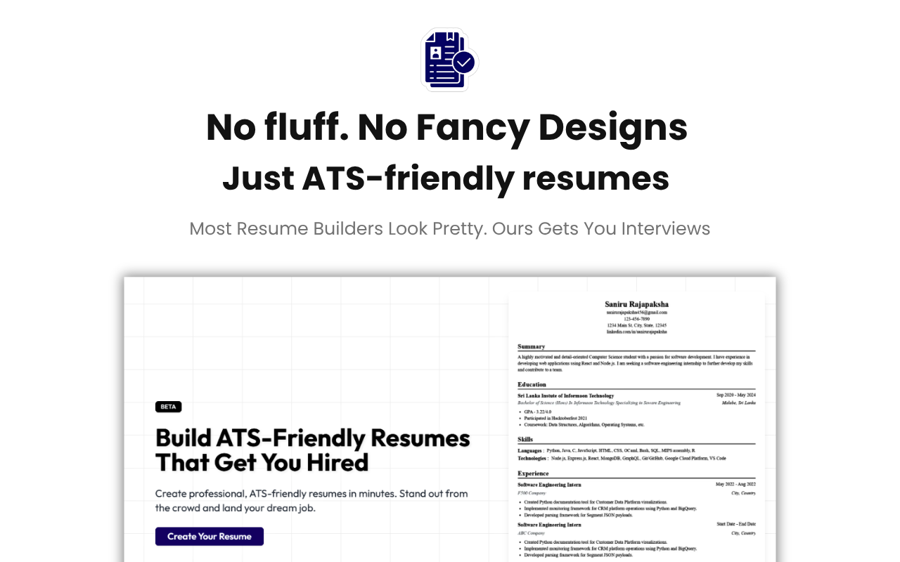 Média Générateur de résumé ATS - Pas de peluches, pas de conceptions sophistiquées, juste des CV. 2