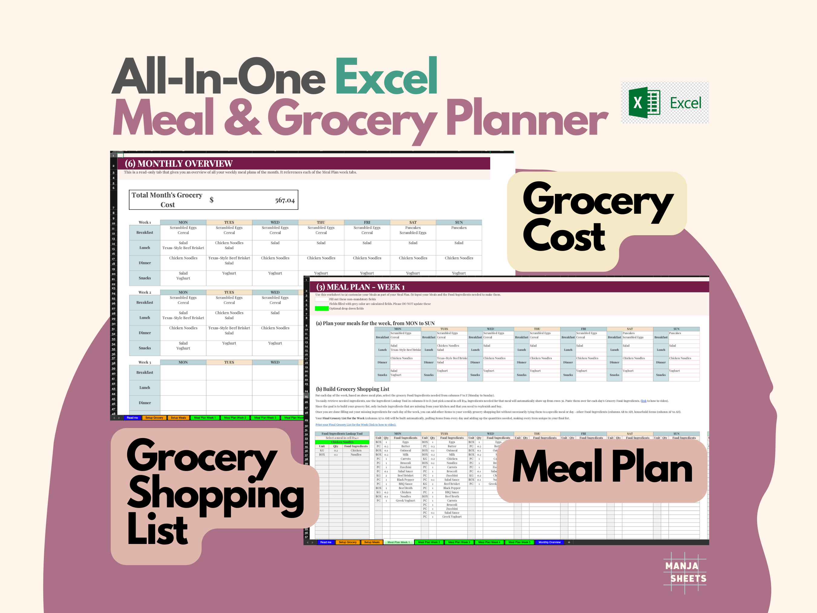 Mídia 1 de Modelo de planejamento semanal de refeições Excel