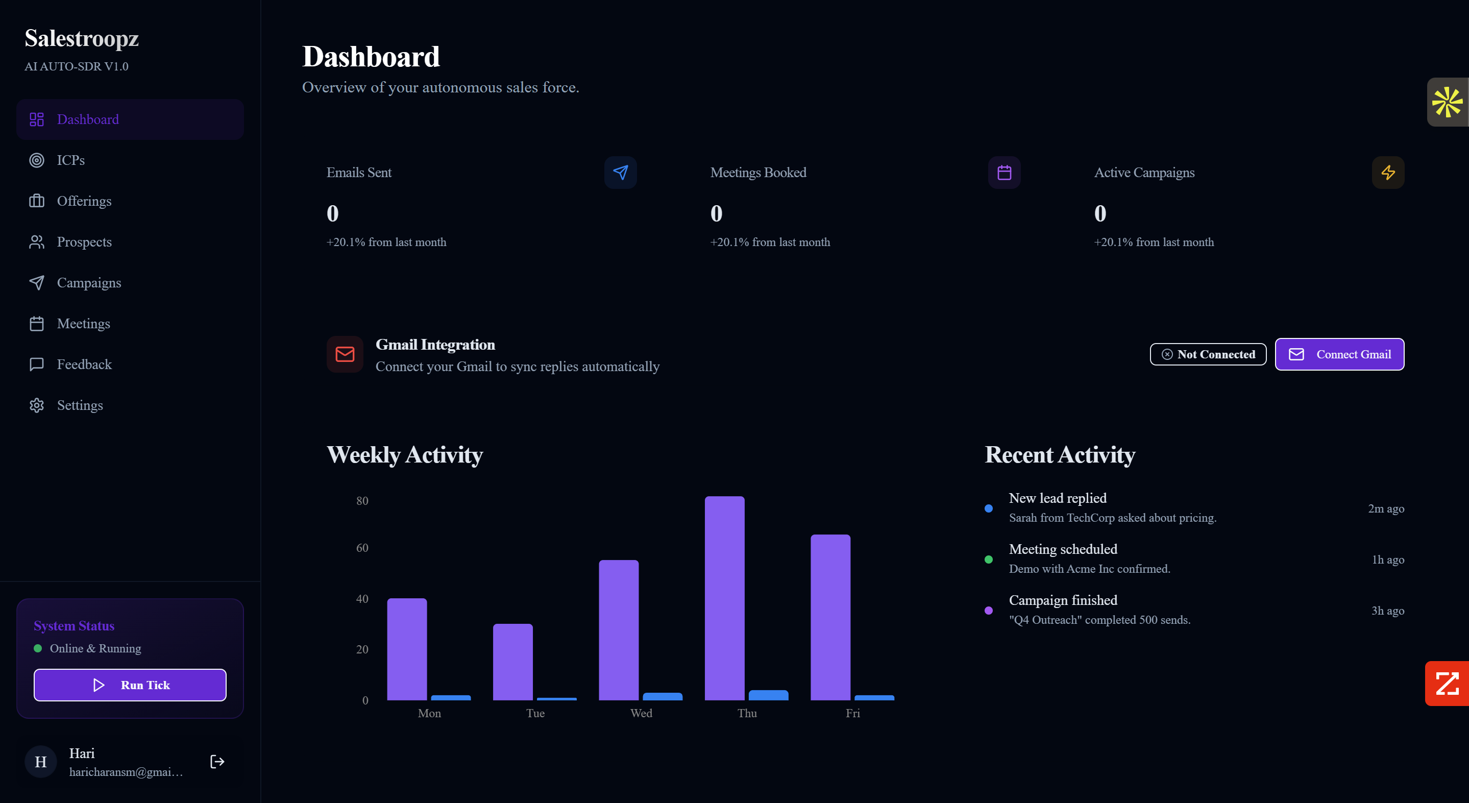 Salestroopz — Autonomous SDR - Main product screenshot demonstrating key features and user interface