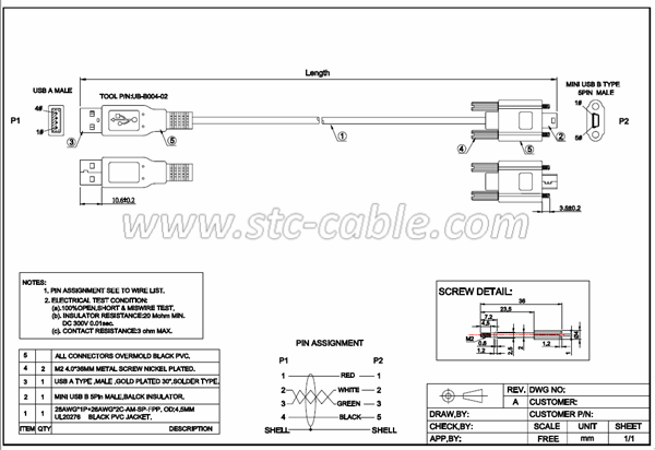 Mídia 6 de Mini cabo USB com bloqueio de parafuso