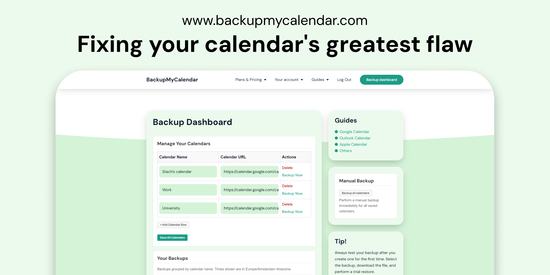 Mídia 2 de BackupMyCalendar - Adicione backups a qualquer calendário em questão de minutos