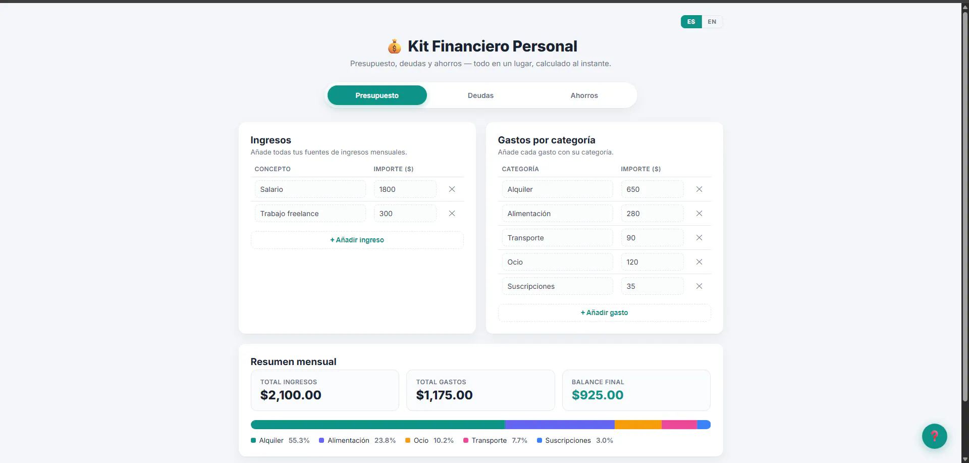 Personal Finance Kit screenshot