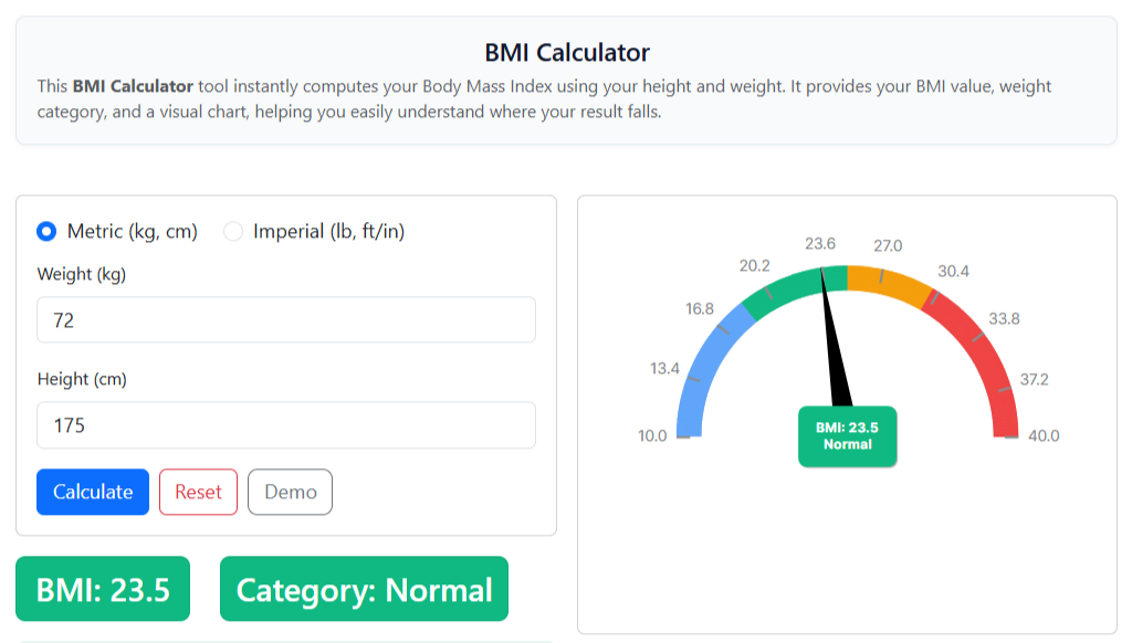 BMIcalculator.dev - Screenshot 2 showing product features and functionality
