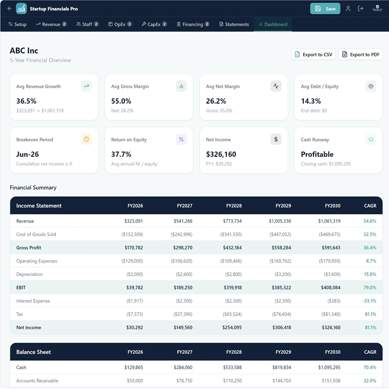Startup Financials Pro screenshot 2