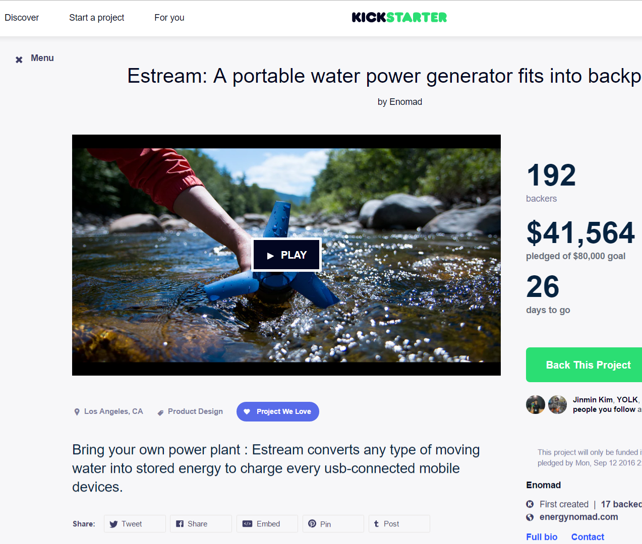 Estream: A Portable Water Power Generator Fits into Your Backpack