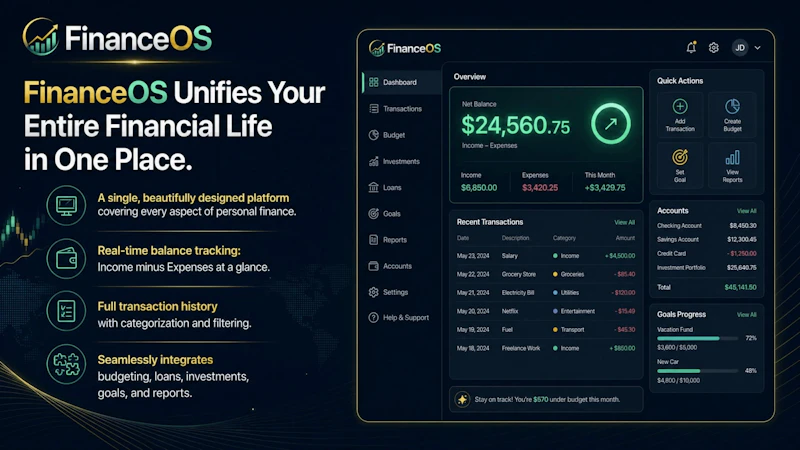 FinanceOS — Personal Finance, Simplified screenshot 1