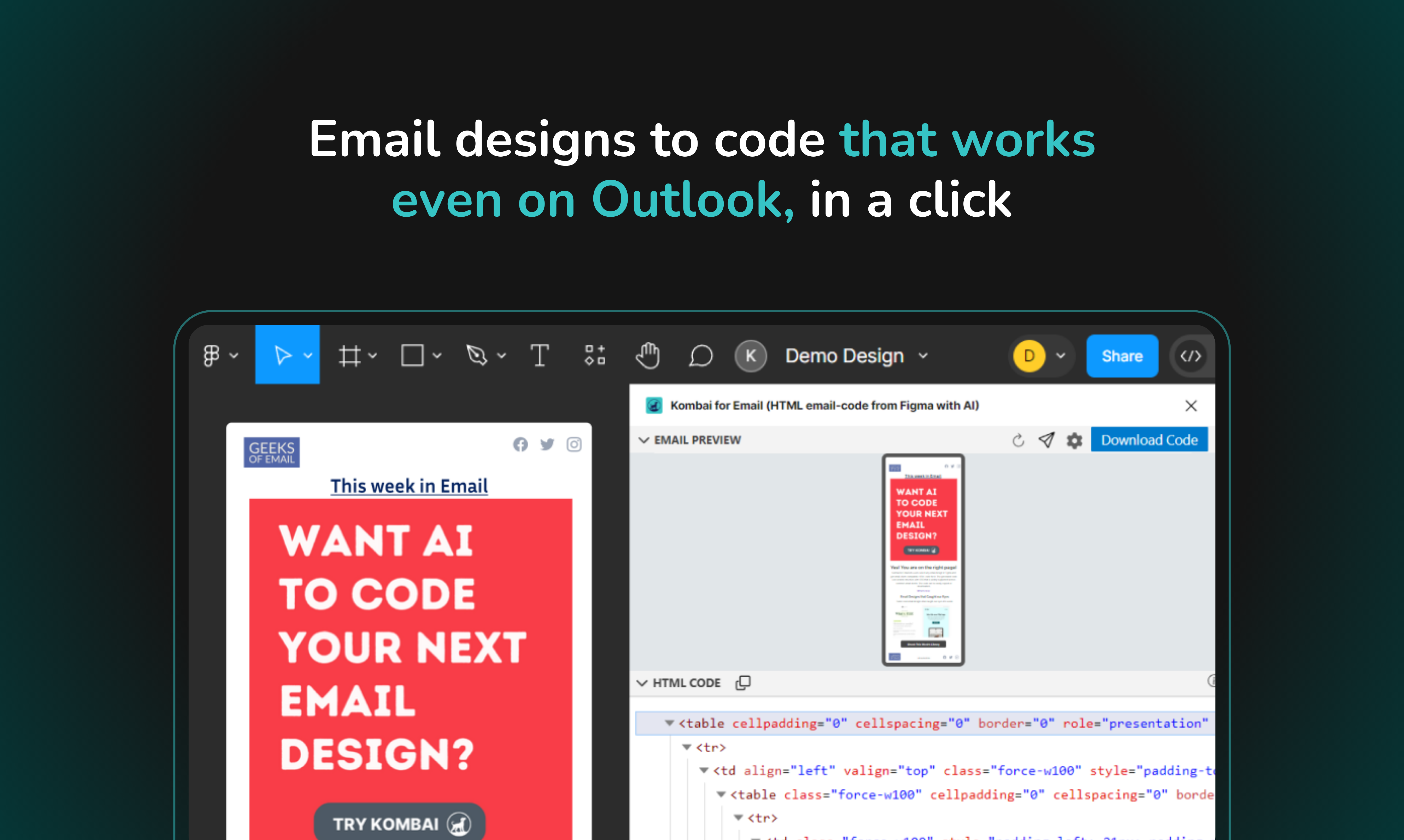 startuptile Kombai For Email-Email designs to code that works even on Outlook in a click