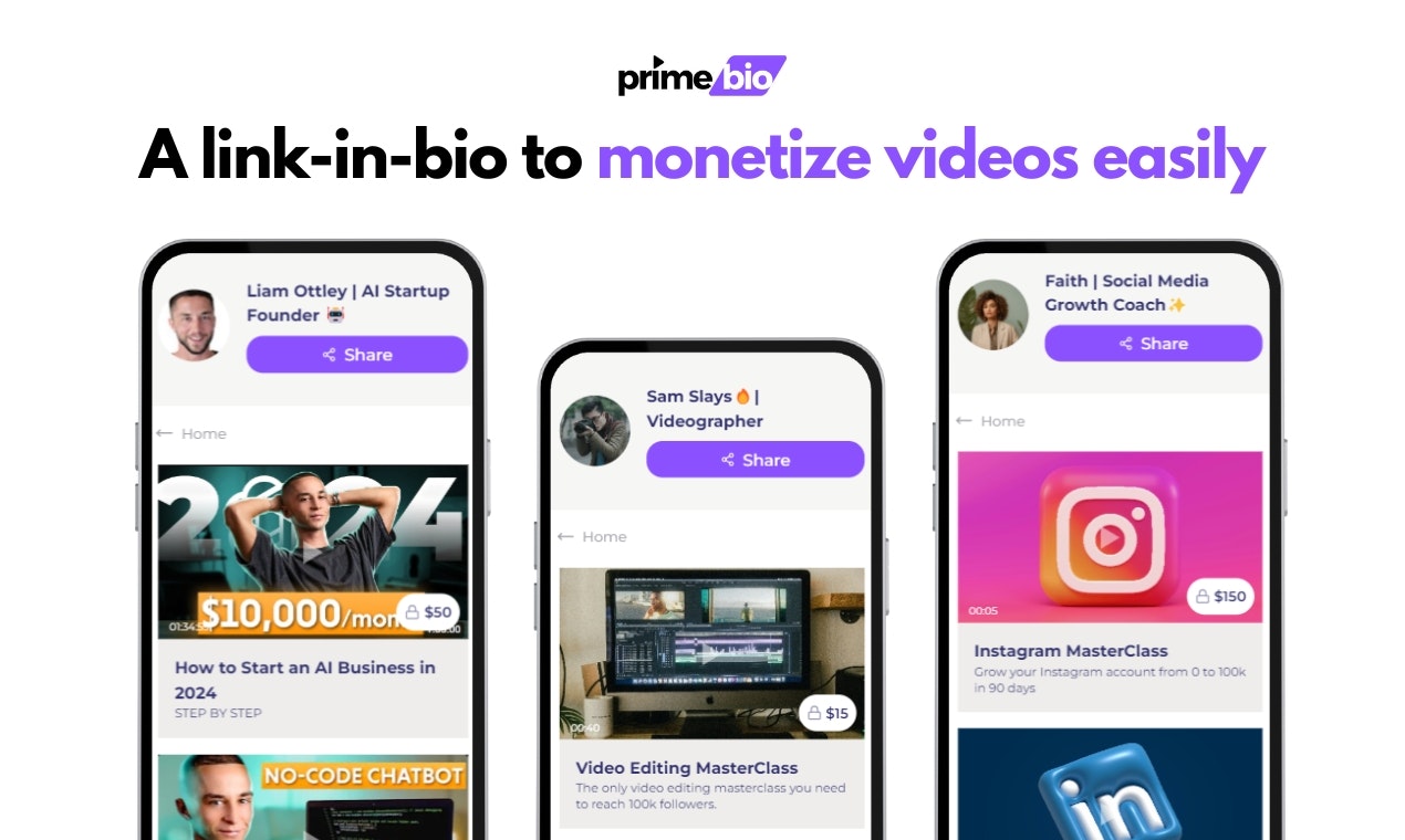 startuptile Primeb.io-Link-in-bio to monetize videos